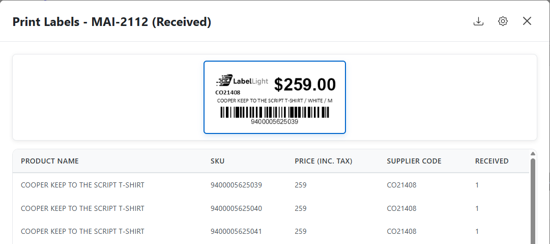LabelLight Extension Screenshot